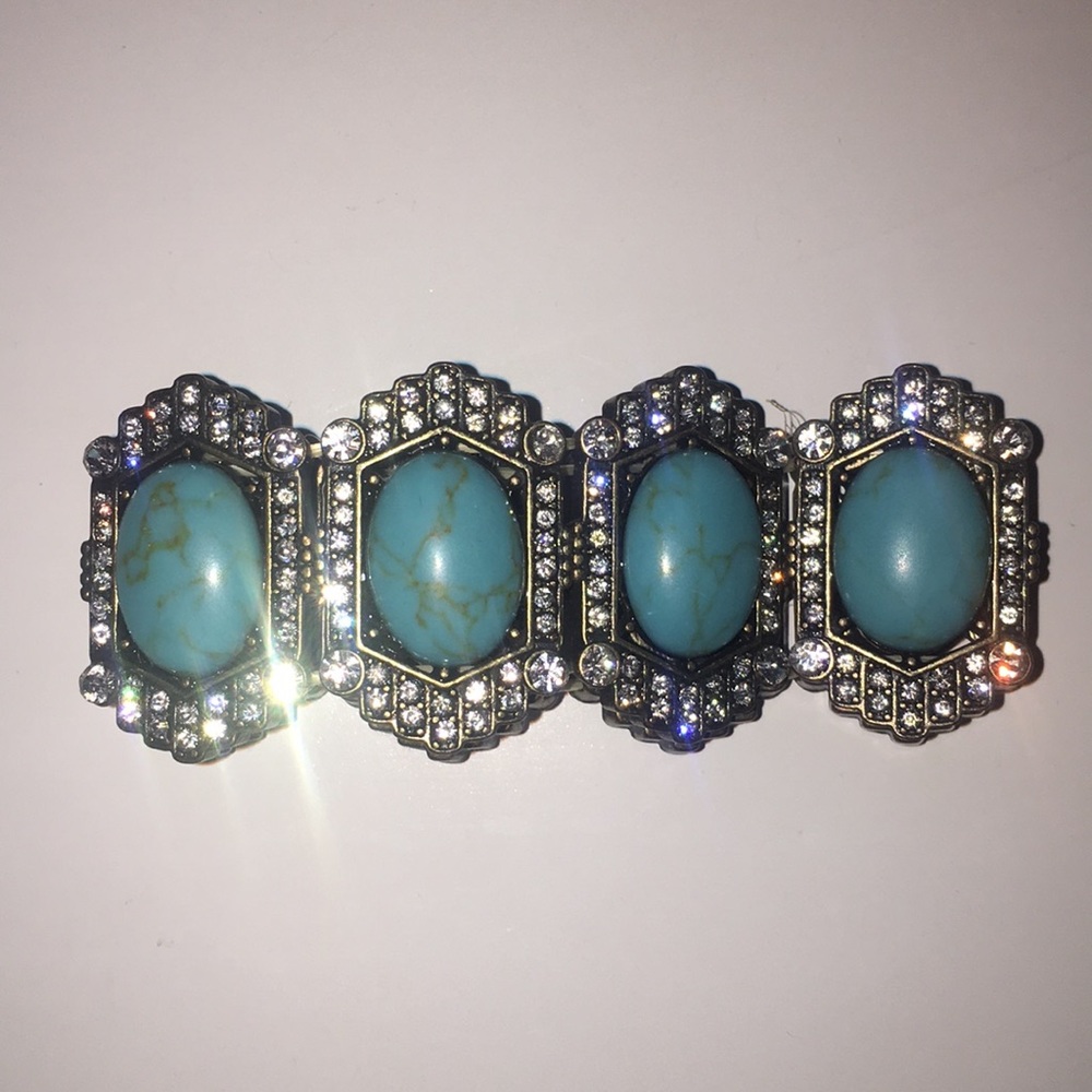 Turquoise stone and rhinestone bracelet